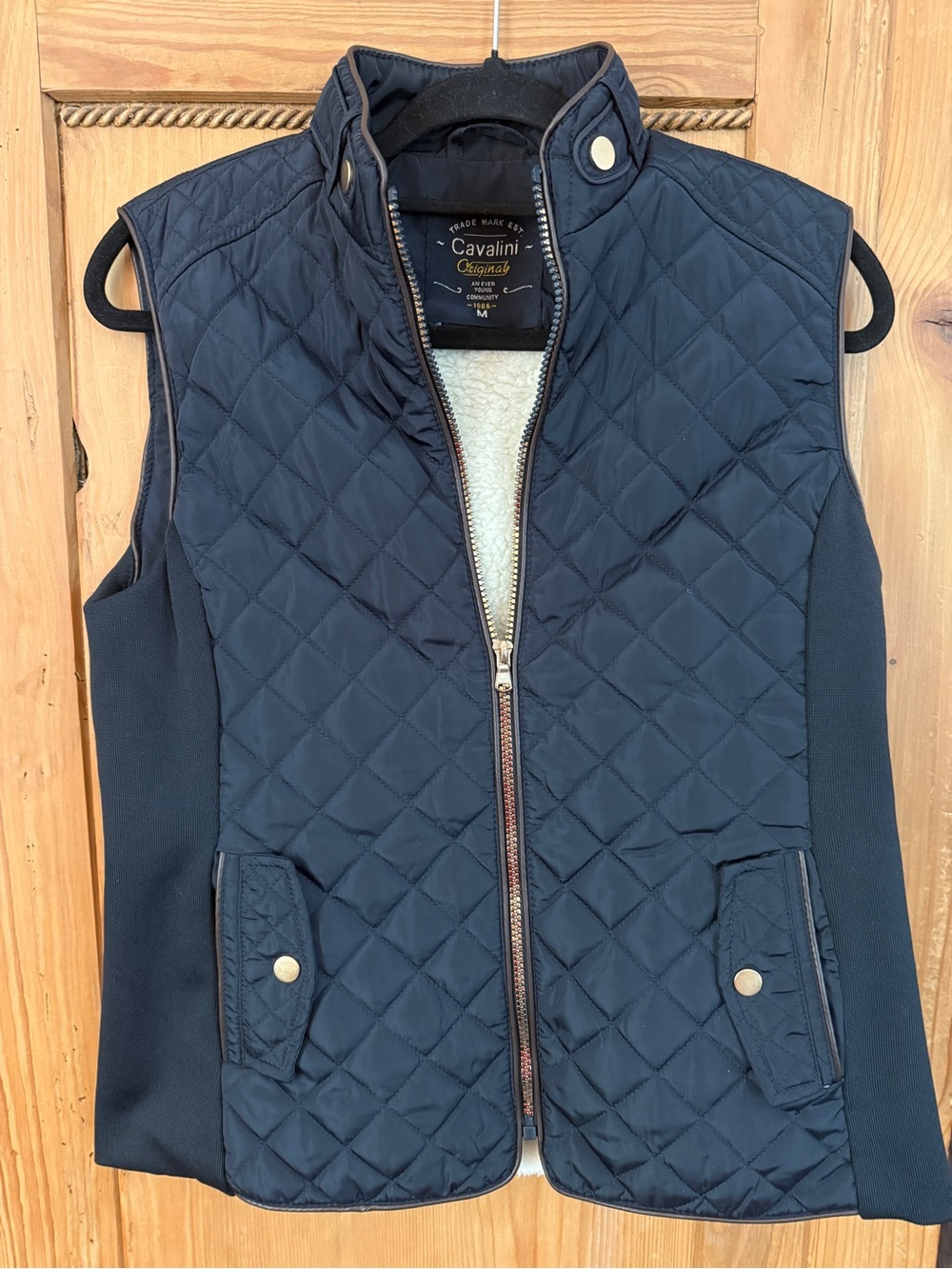 Cavalini Quilted Navy Sherpa-Trim Vest